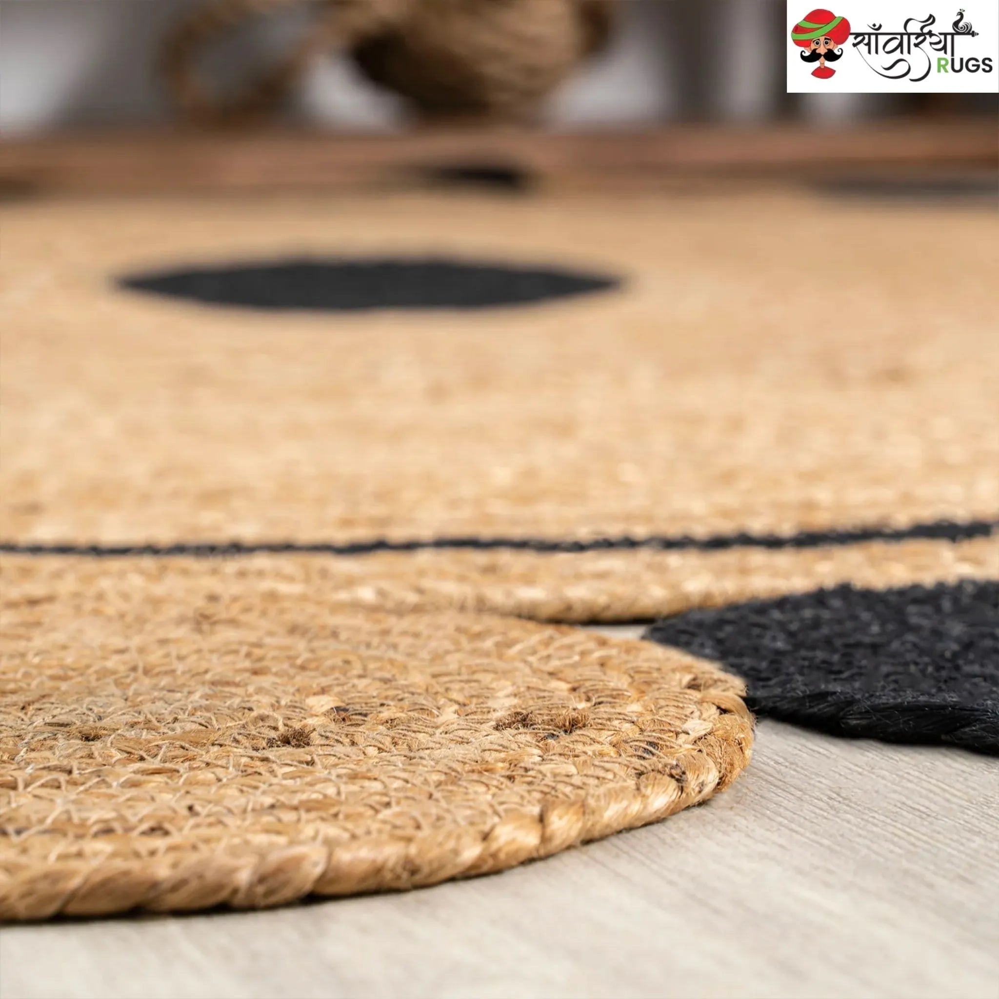Jute Braided Round Rug – Black Circle Custom Indian Rug