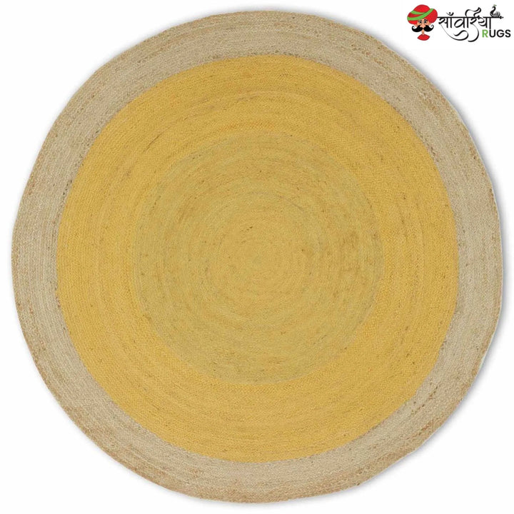 Handmade Yellow Braided Jute Round Rug for Boho Interiors