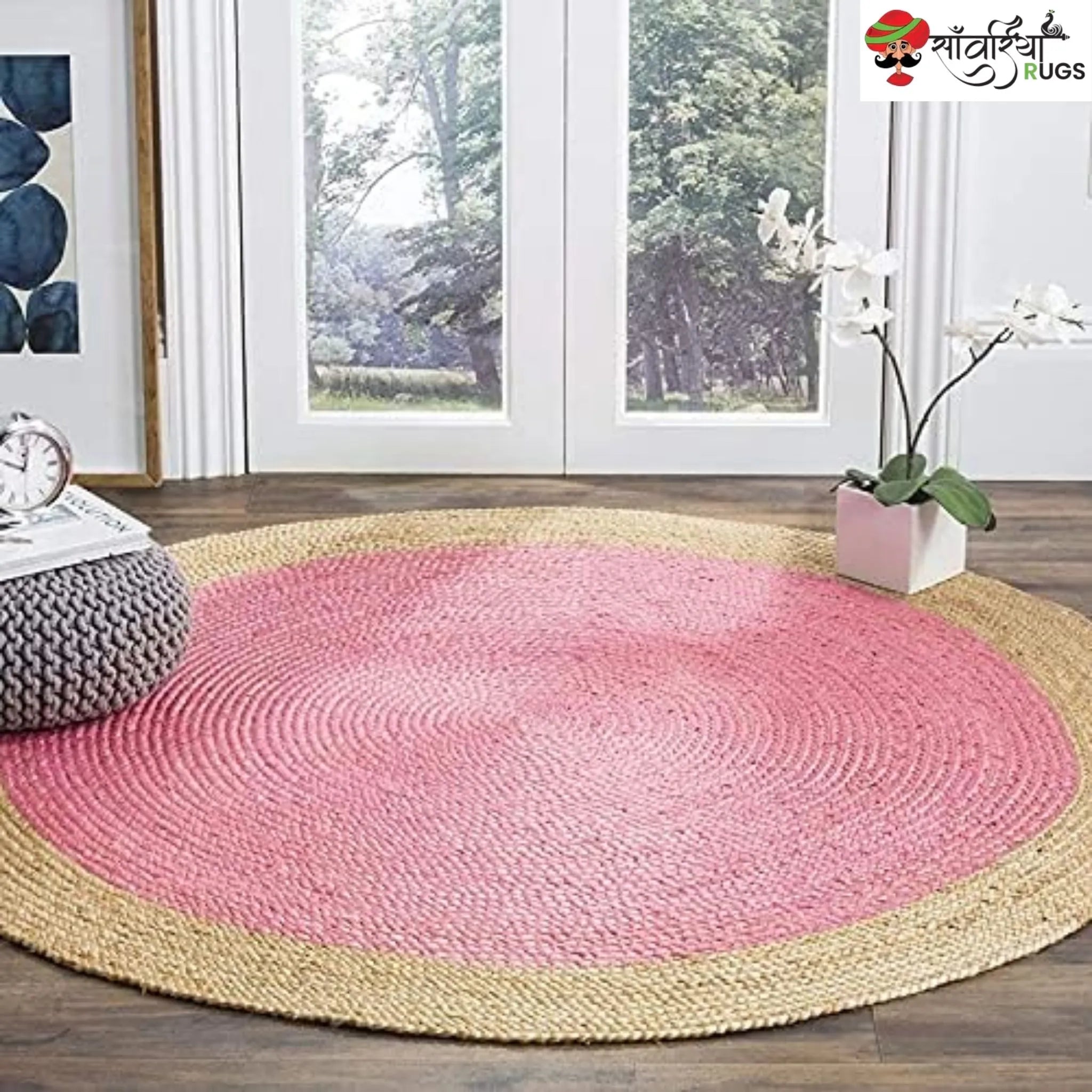 Handmade Bohemian Round Jute Rug – Multicolor Decorative Area Rug