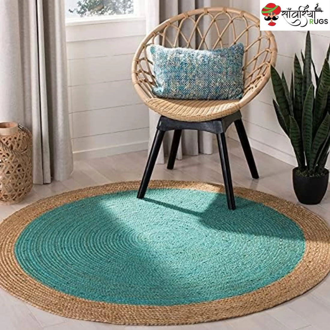 Handmade Bohemian Round Jute Rug – Multicolor Decorative Area Rug