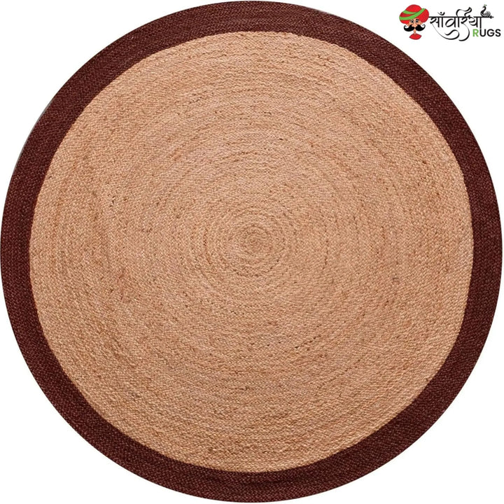 Handmade Bohemian Round Jute Rug with Multicolor Beige Border