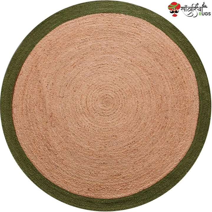 Handmade Bohemian Round Jute Rug with Multicolor Beige Border