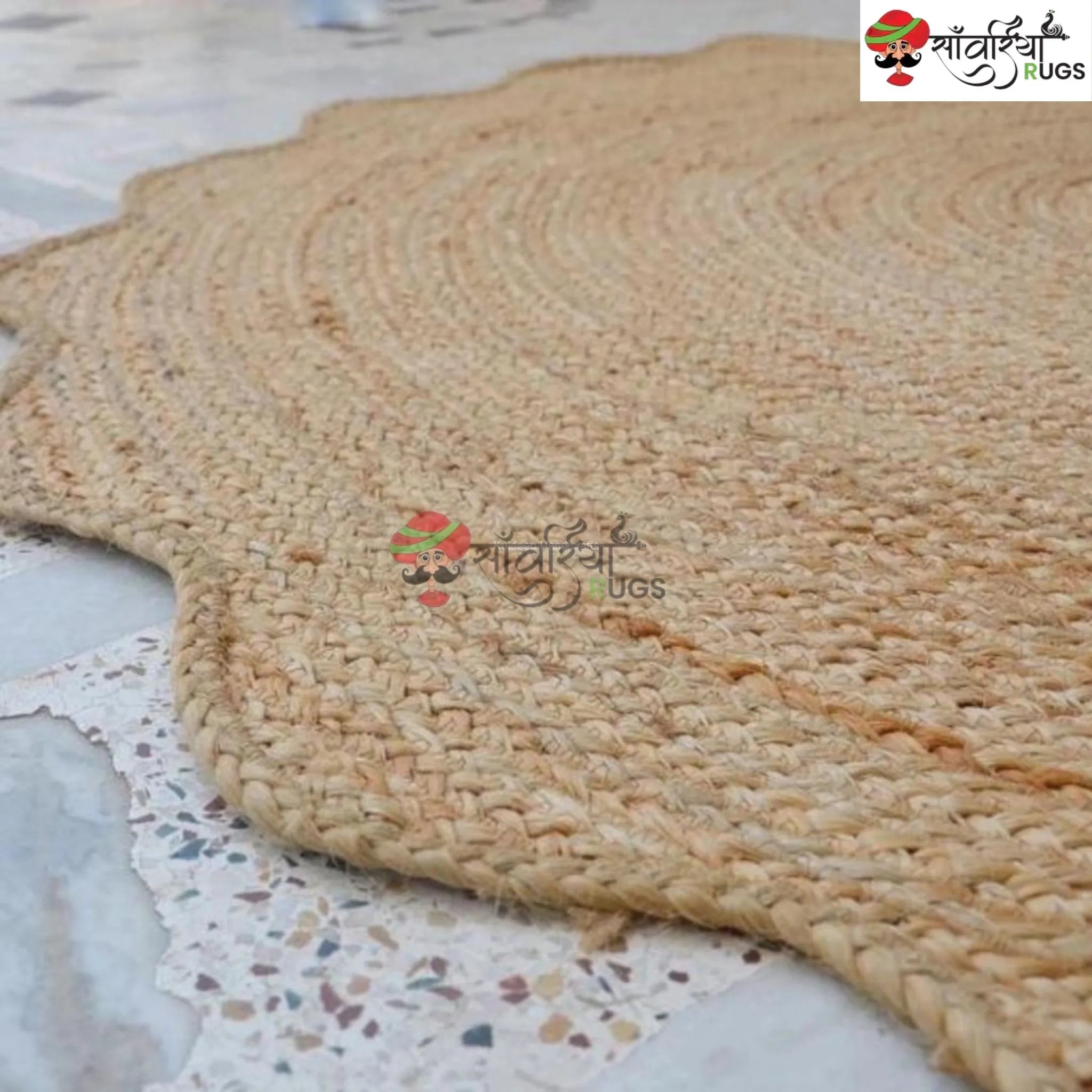 Scalloped Jute Round Rug – Handmade Bohemian Floor Mat
