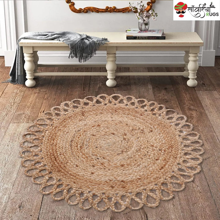 Handwoven Braided Jute Round Rug – Natural Floor Mat