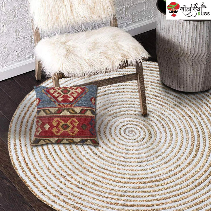 Braided Jute Cotton Round Area Rug – Handwoven Natural Rug