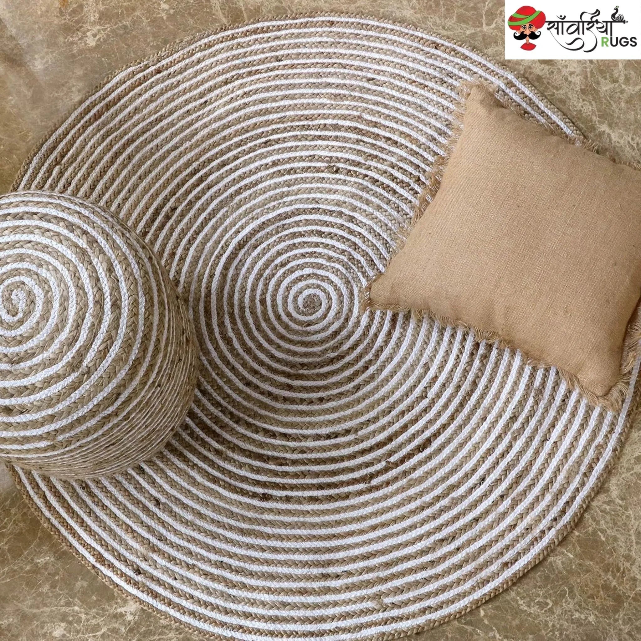 Braided Jute Cotton Round Area Rug – Handwoven Natural Rug