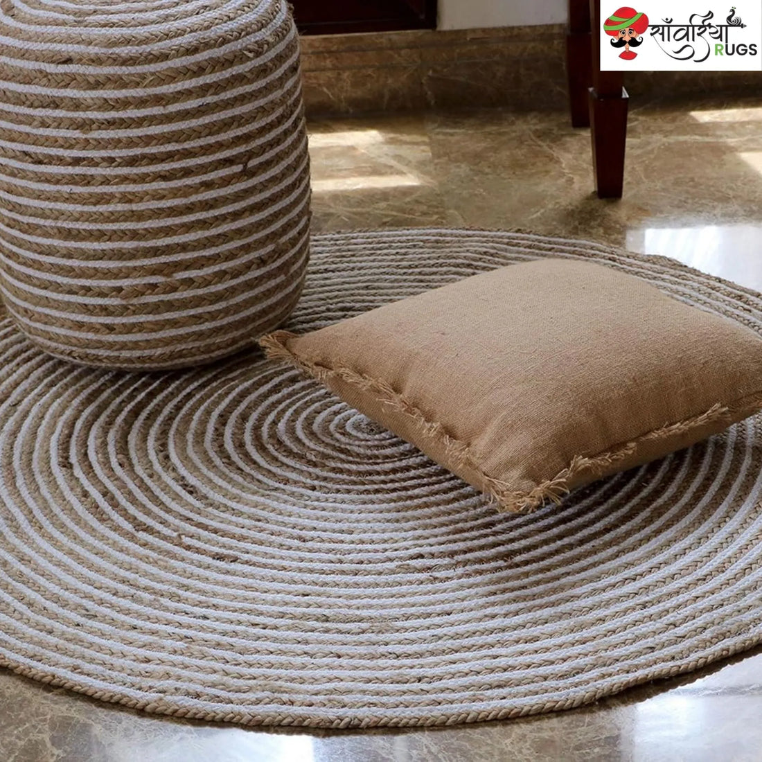 Braided Jute Cotton Round Area Rug – Handwoven Natural Rug
