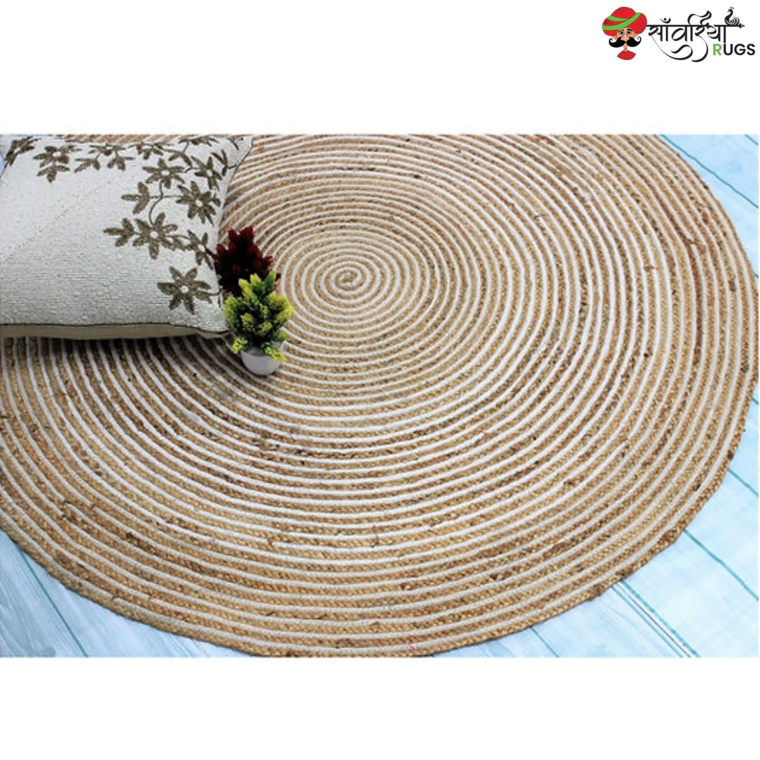Braided Jute Cotton Round Area Rug – Handwoven Natural Rug