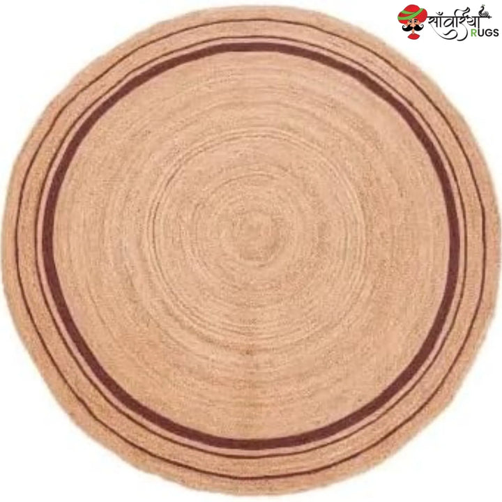 Hand-Braided Jute Round Rug with Multicolor Border