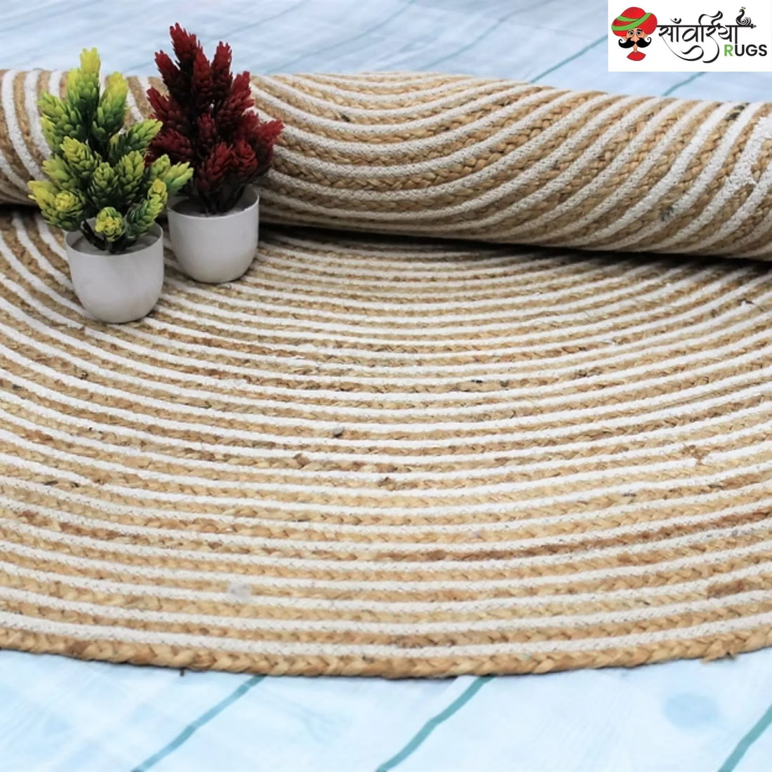 Braided Jute Cotton Round Area Rug – Handwoven Natural Rug