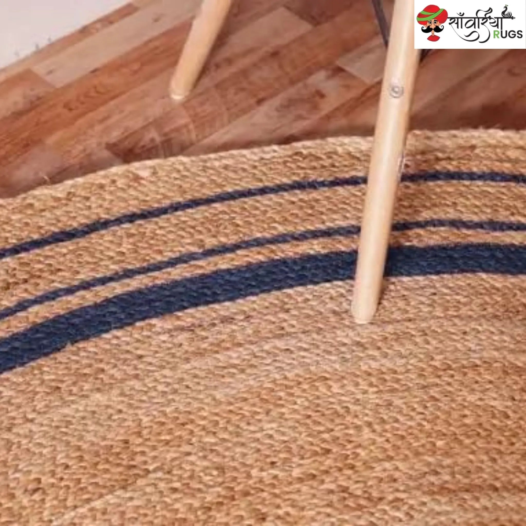 Hand-Braided Jute Round Rug with Multicolor Border
