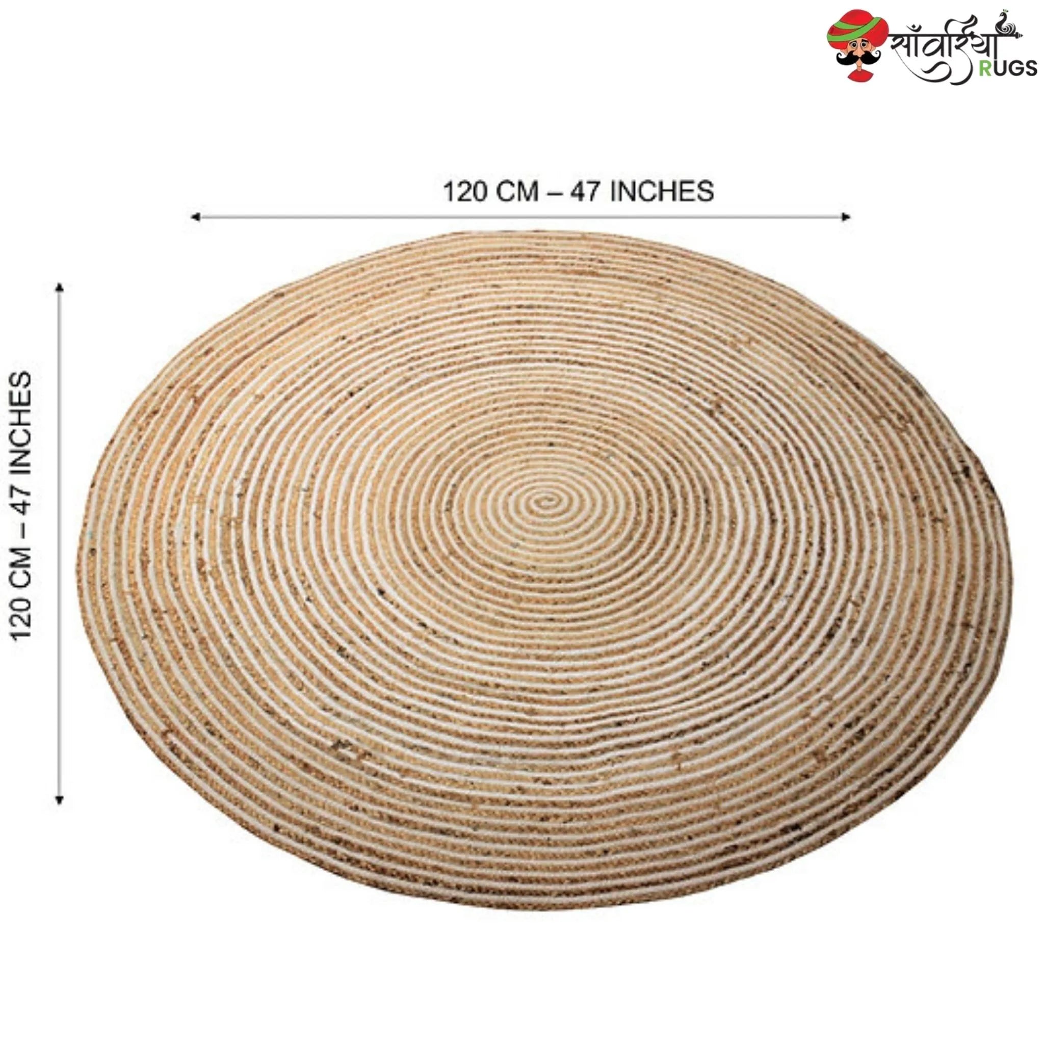 Braided Jute Cotton Round Area Rug – Handwoven Natural Rug