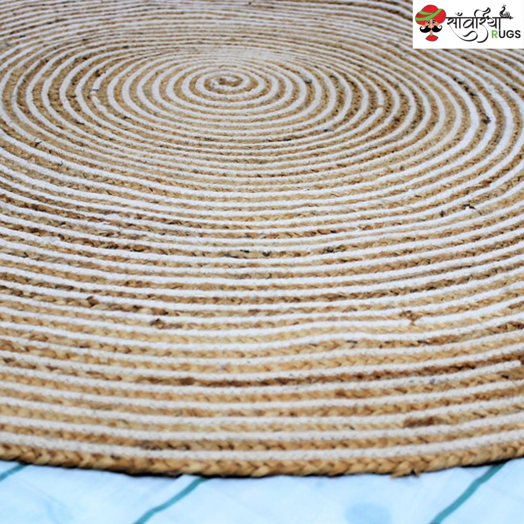 Braided Jute Cotton Round Area Rug – Handwoven Natural Rug