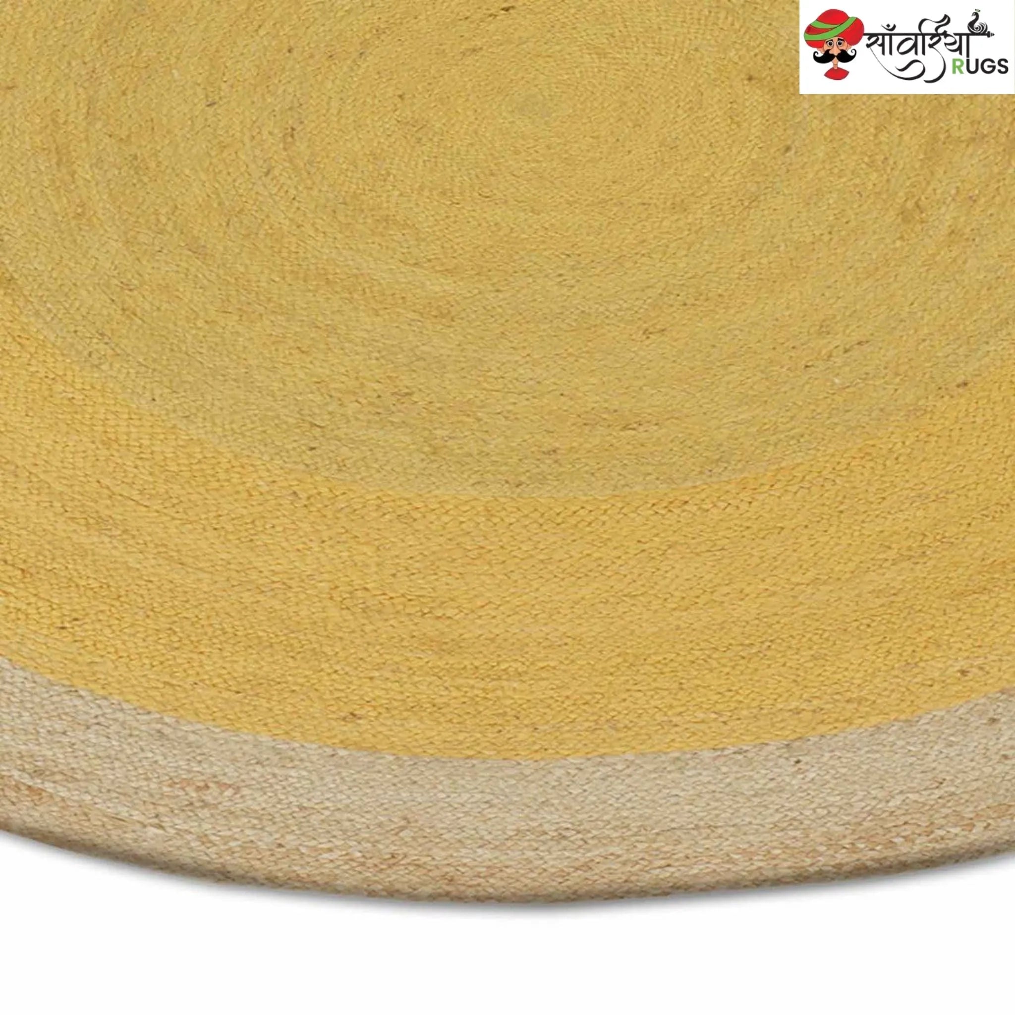 Handmade Yellow Braided Jute Round Rug for Boho Interiors