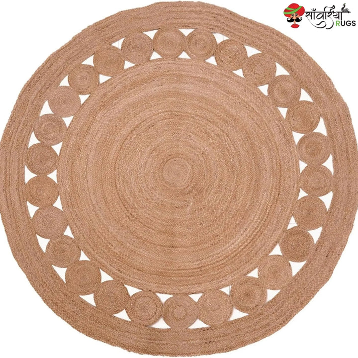 Handmade Jute Braided Round Rug with Multicolor Scalloped Border