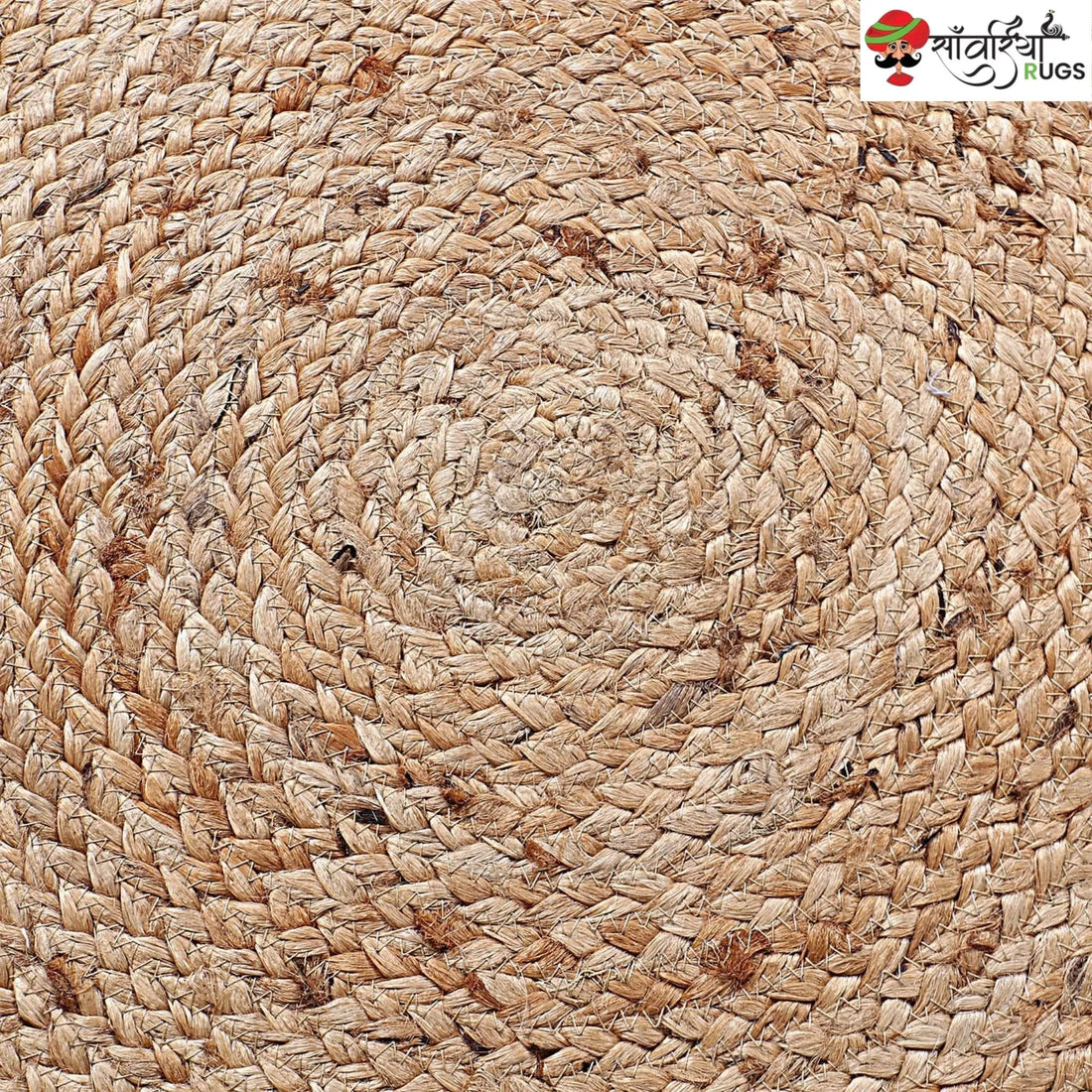 Hand-Woven Braided Jute Round Rug – Multicolor Border Design