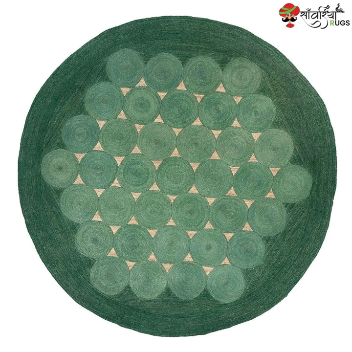 Handcrafted Green Round Jute Area Rug – Braided Disc Design