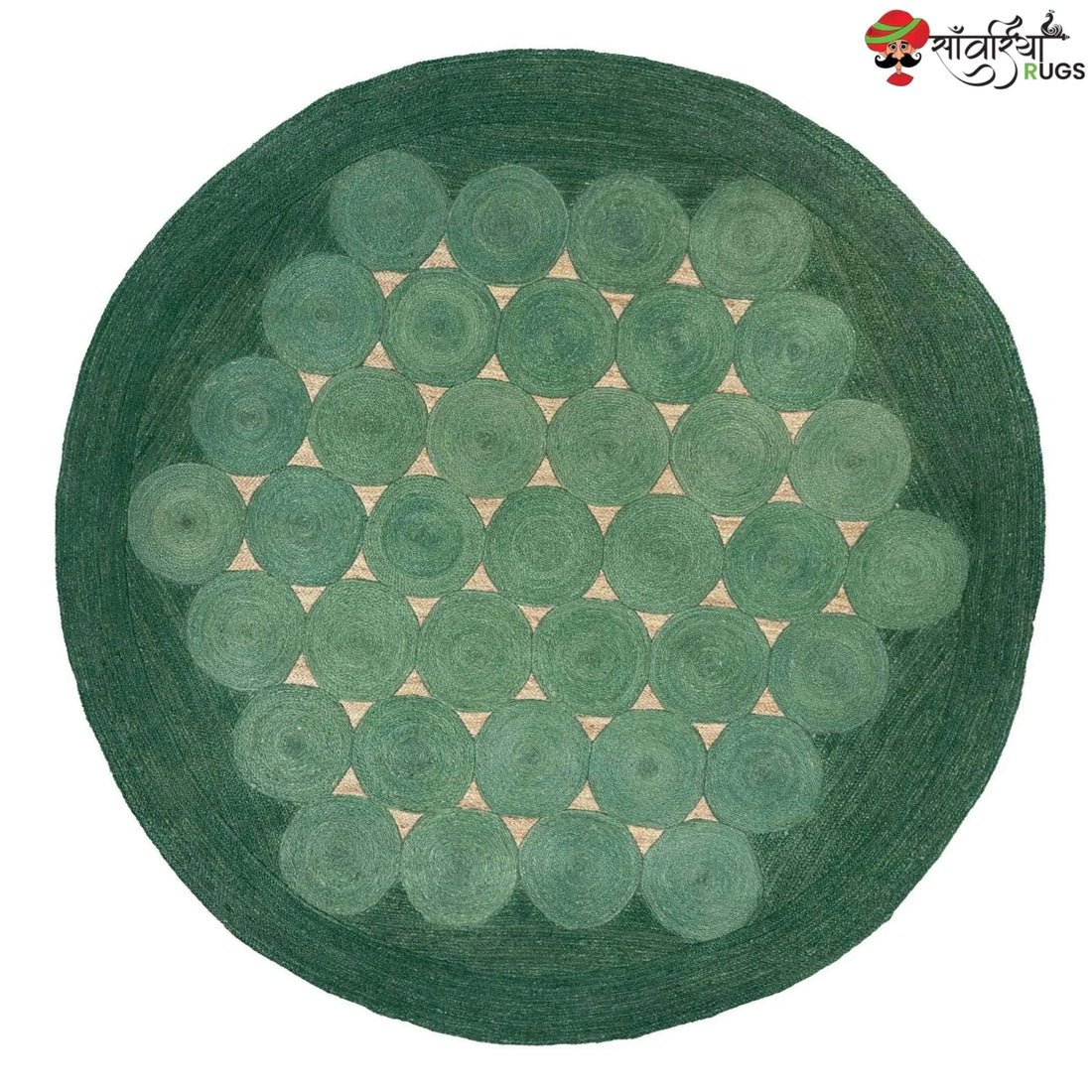 Handcrafted Green Round Jute Area Rug – Braided Disc Design