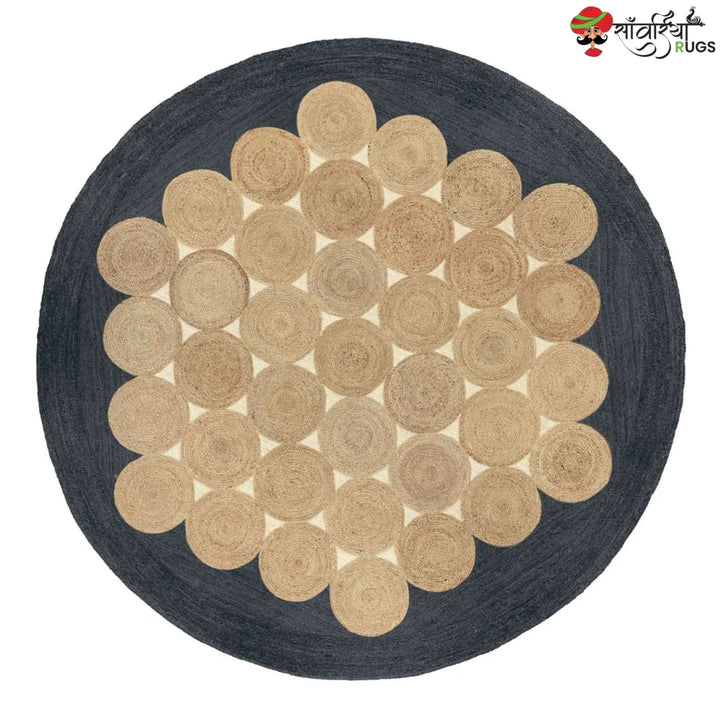 Handcrafted Black Round Jute Area Rug – Braided Disc Design