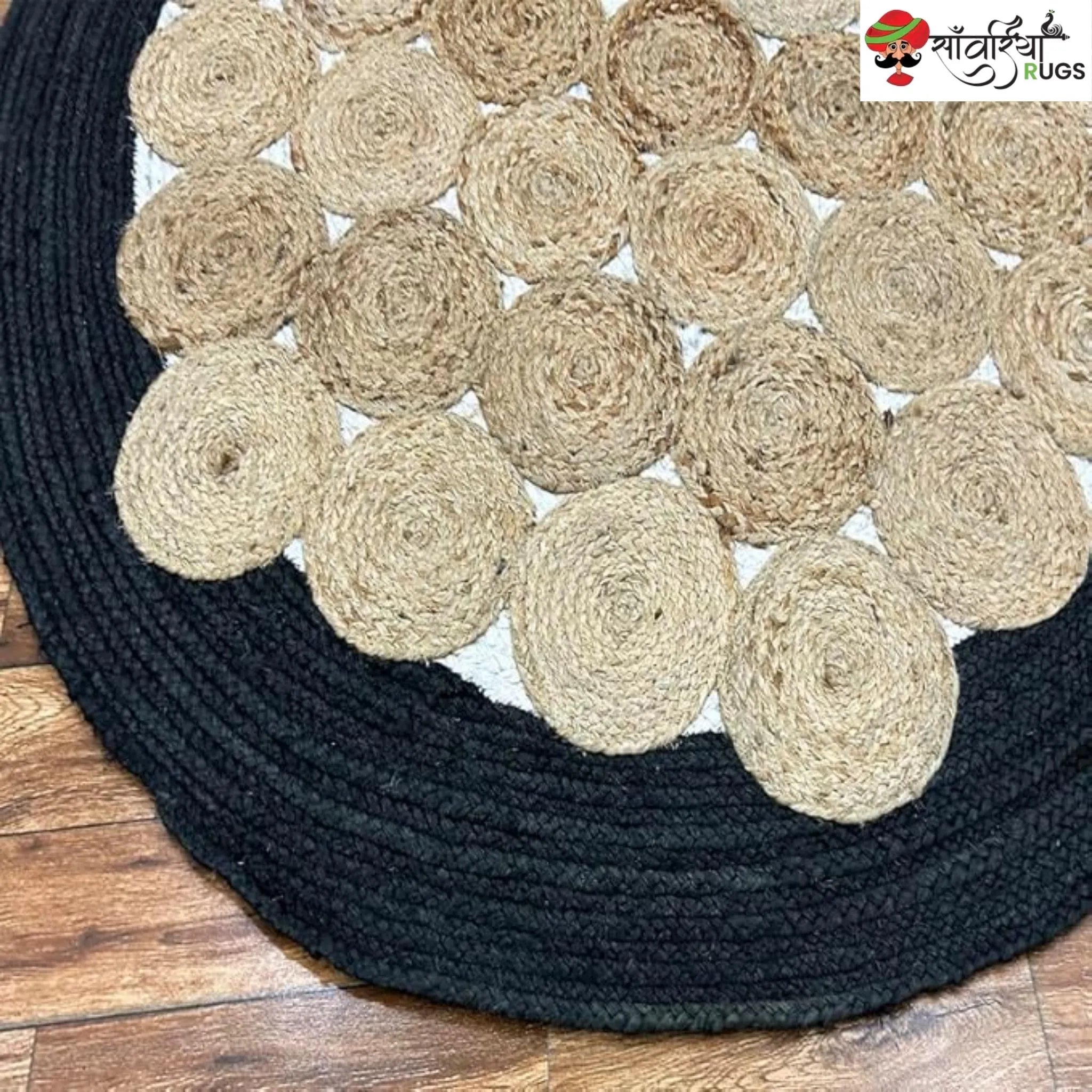 Handcrafted Black Round Jute Area Rug – Braided Disc Design