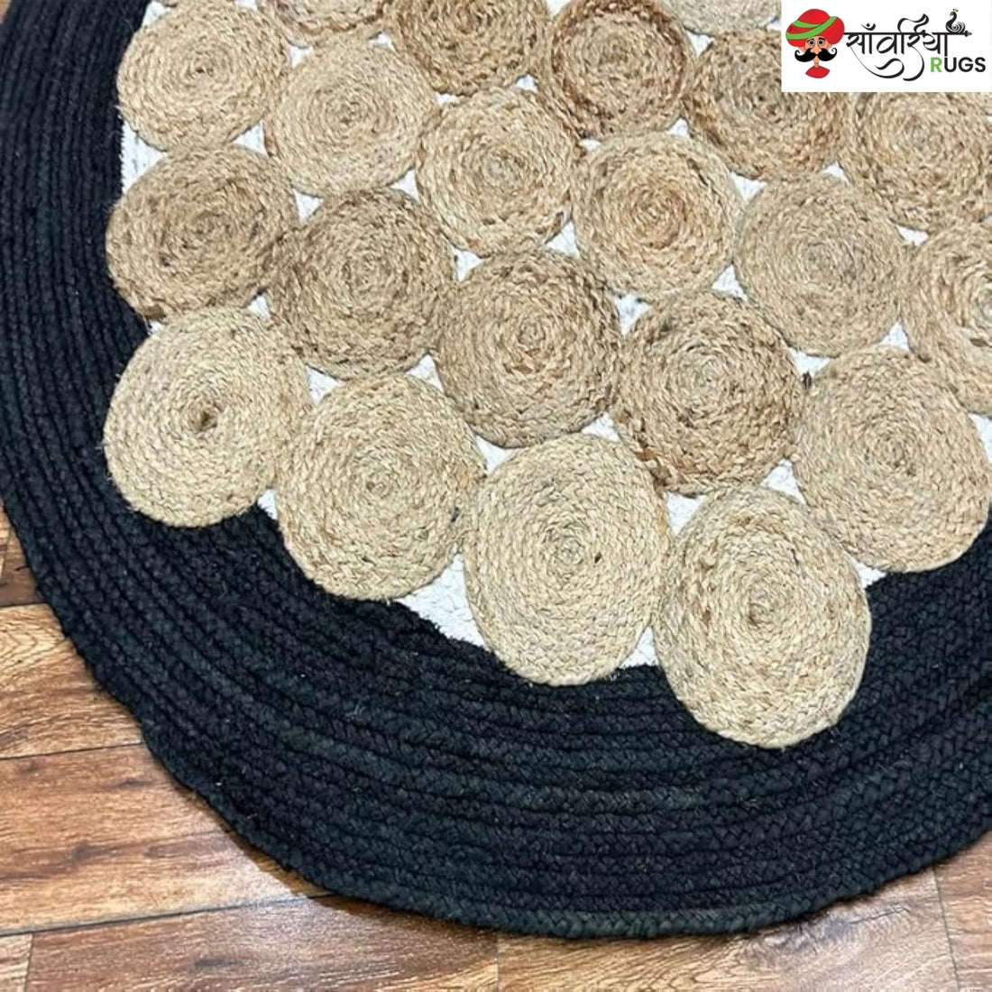 Handcrafted Black Round Jute Area Rug – Braided Disc Design