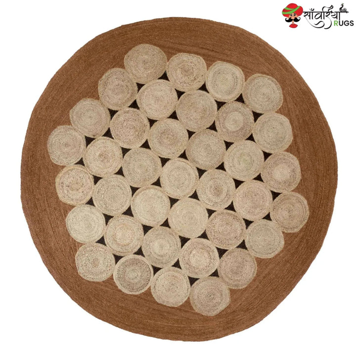 Handcrafted Brown Round Jute Area Rug – Braided Disc Design