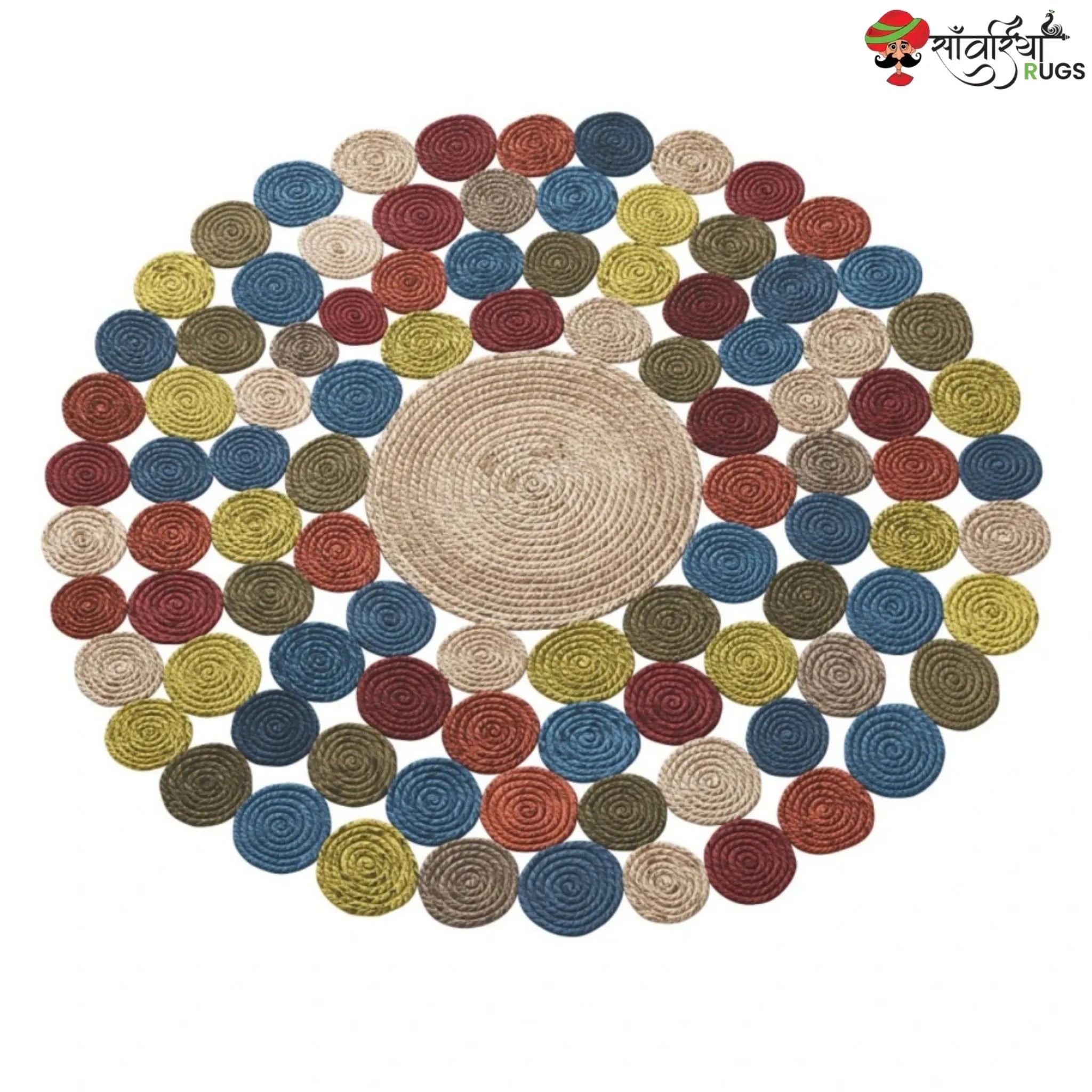 Round Braided Jute Rug – Natural Multicolor Circle Design