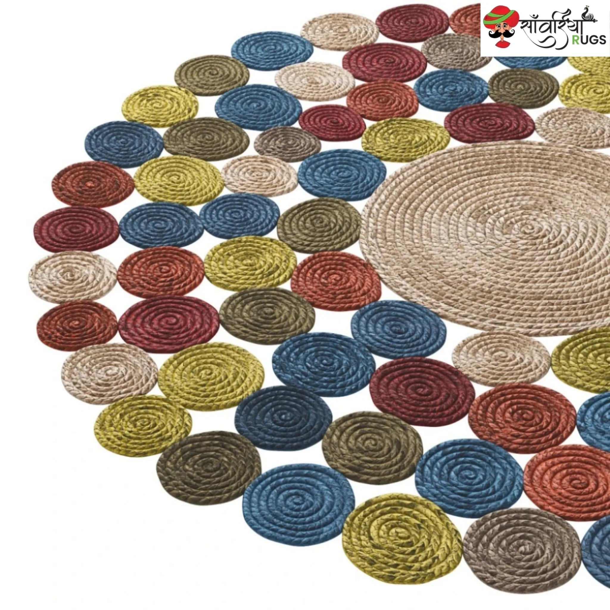 Round Braided Jute Rug – Natural Multicolor Circle Design