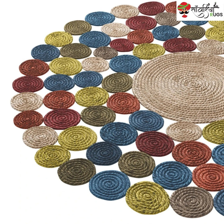 Round Braided Jute Rug – Natural Multicolor Circle Design