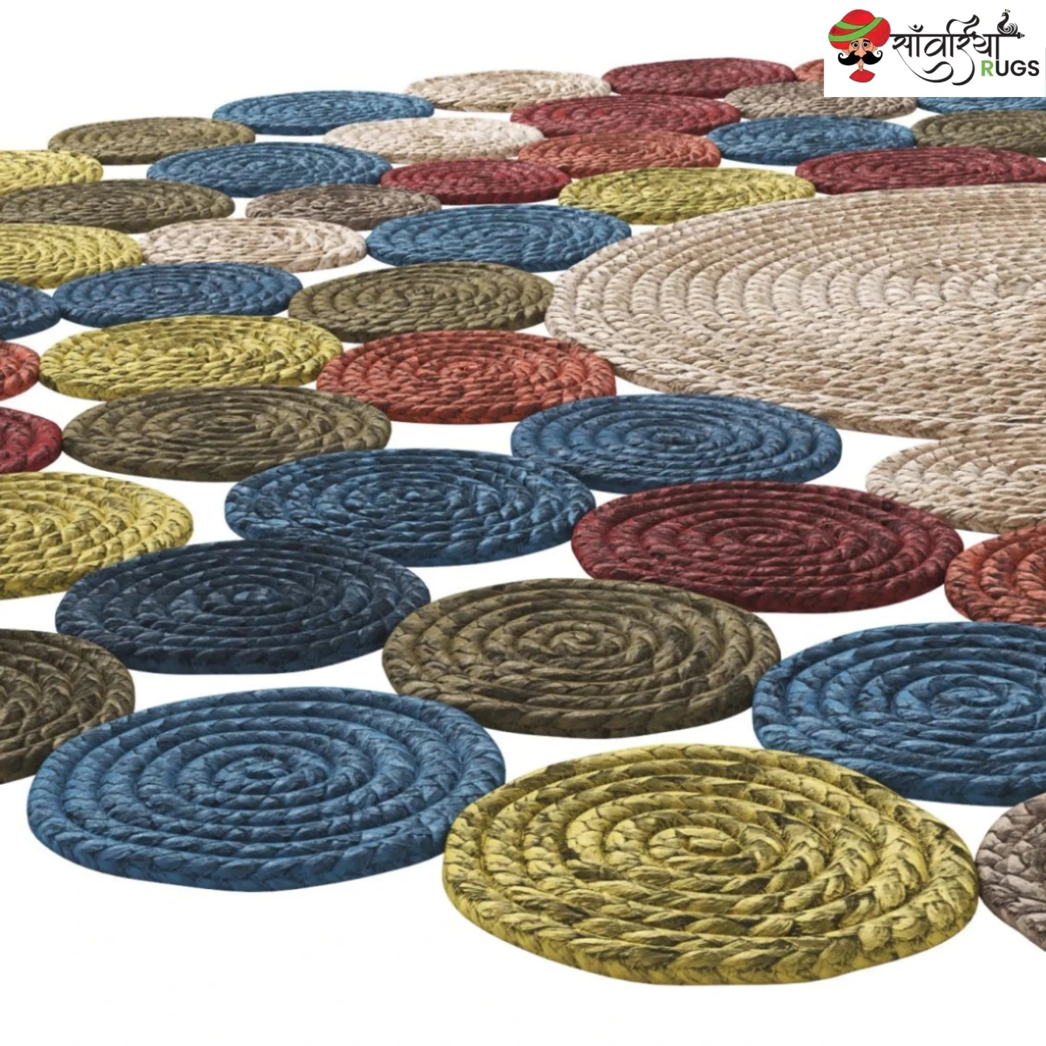Round Braided Jute Rug – Natural Multicolor Circle Design
