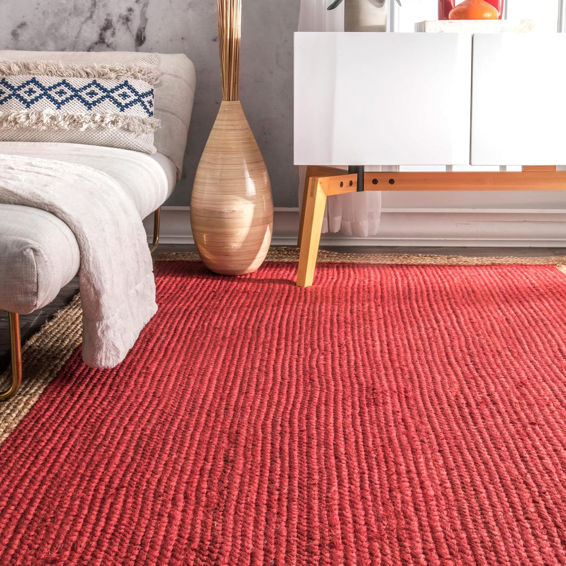 Braided Jute Rug - Handwoven Floor Carpet for Living Room, Bedroom, Dining, and Office