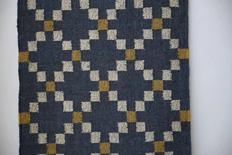 Charcoal Diamond Wool & Jute Kilim Runner Rug With Custom Made