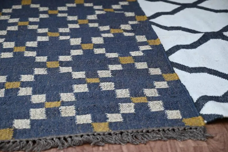 Charcoal Diamond Wool & Jute Kilim Runner Rug With Custom Made