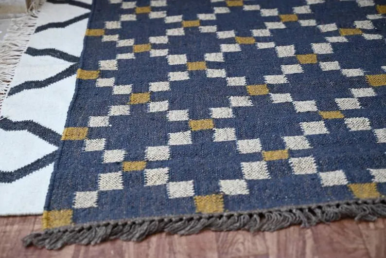 Charcoal Diamond Wool & Jute Kilim Runner Rug With Custom Made