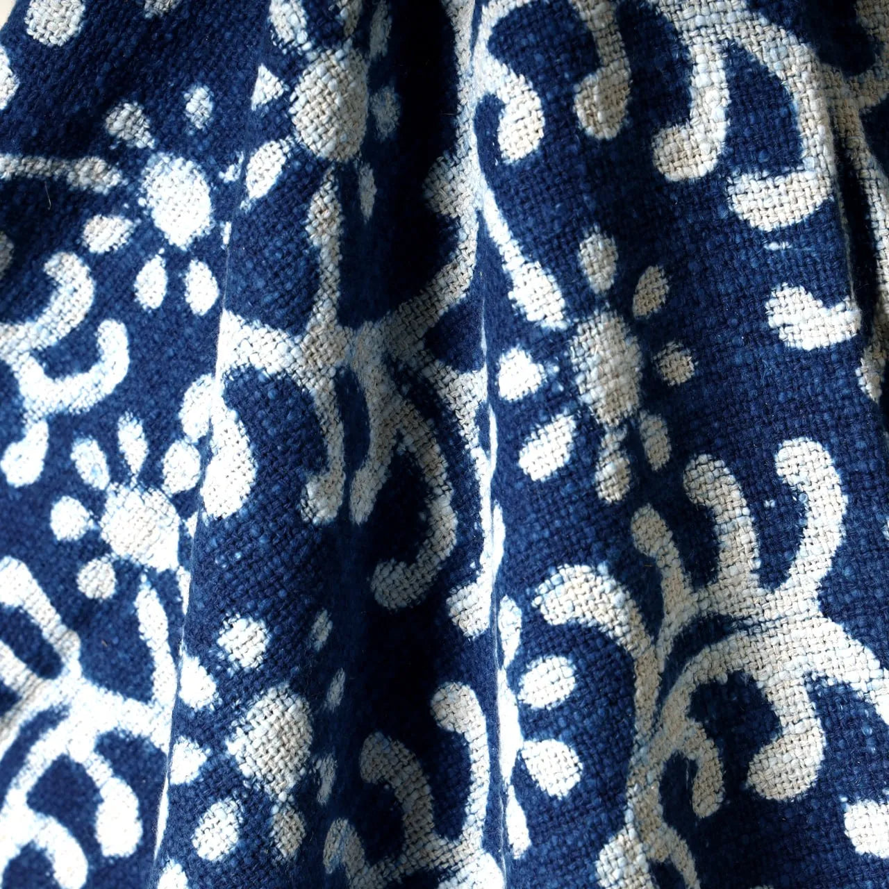Sanwariya Rugs Cotton Throw Blanket, Indigo Floral Medallion 50 x 70 Inch