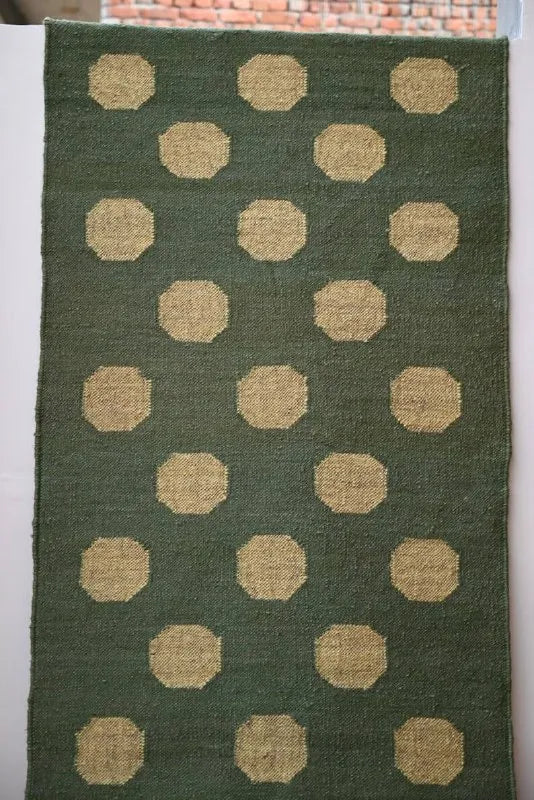 Forest Green & Mustard Dot Wool & Jute Kilim Runner Rug