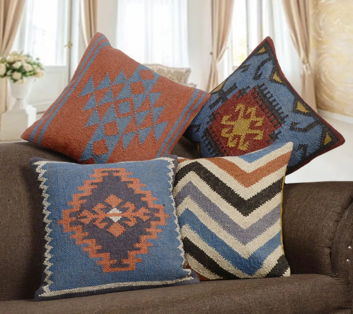 Multicolor Handmade Wool Jute Kilim Pillowcases