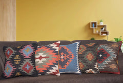 Handwoven Multicolor 5 Set Wool jute Kilim Cushion Cover