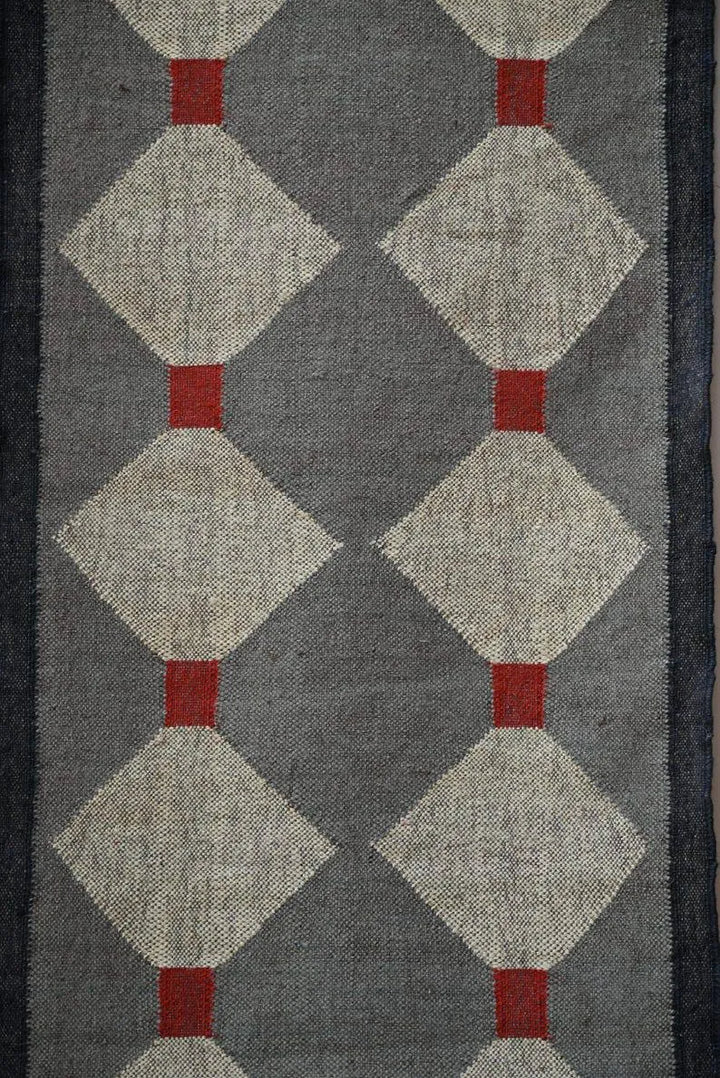 Grey & Beige Diamond Wool & Jute Kilim Runner Rug
