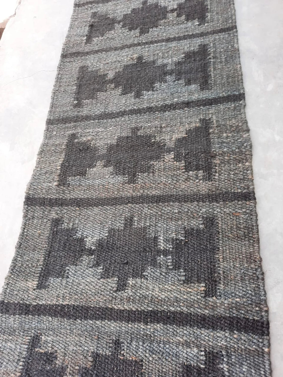 Handwoven Jute Runner Rug | Grey & Black Hemp Flatweave