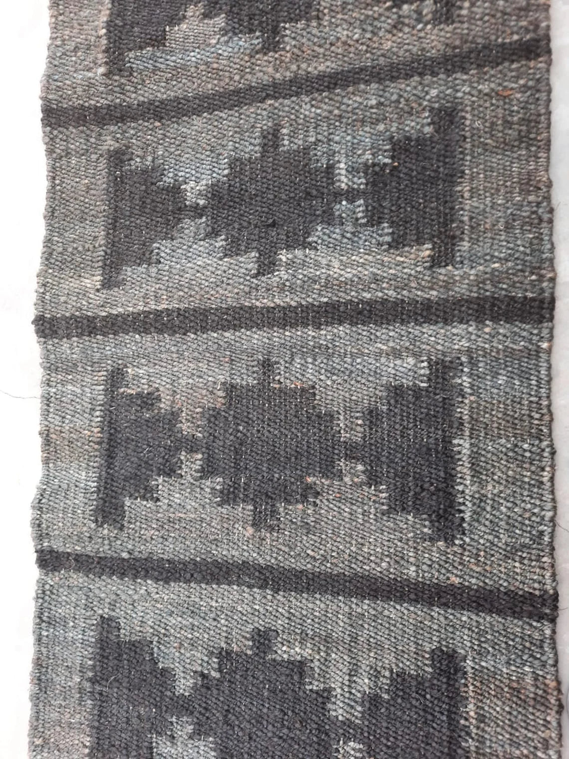 Handwoven Jute Runner Rug | Grey & Black Hemp Flatweave