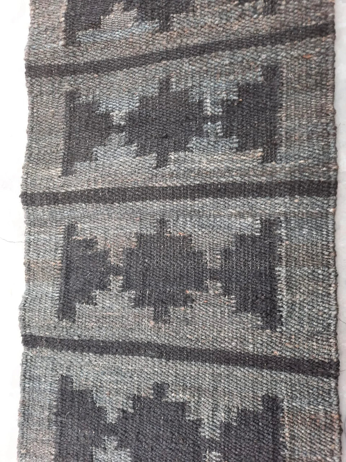Handwoven Jute Runner Rug | Grey & Black Hemp Flatweave
