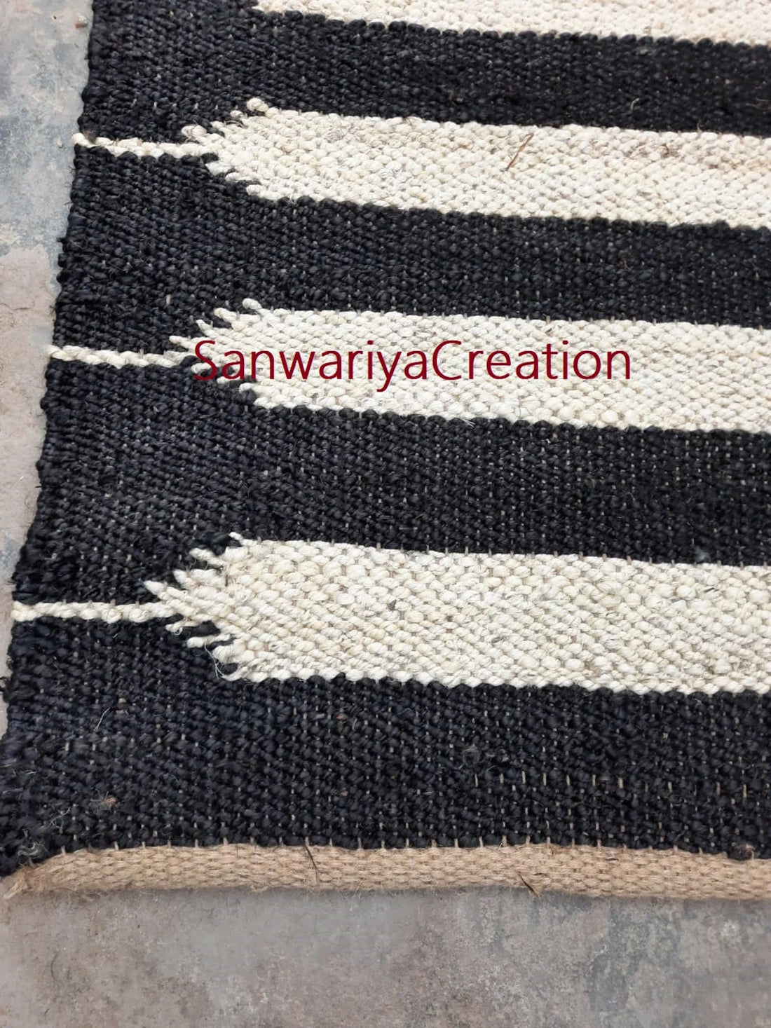 Black & Off-White Hemp Jute Runner Rug