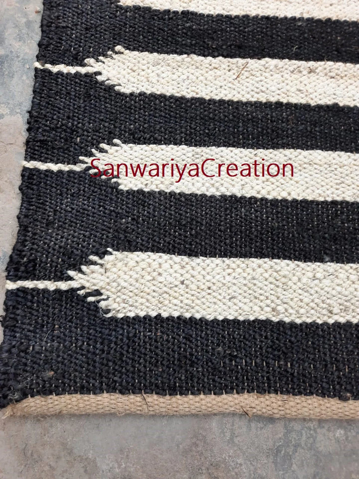 Black & Off-White Hemp Jute Runner Rug