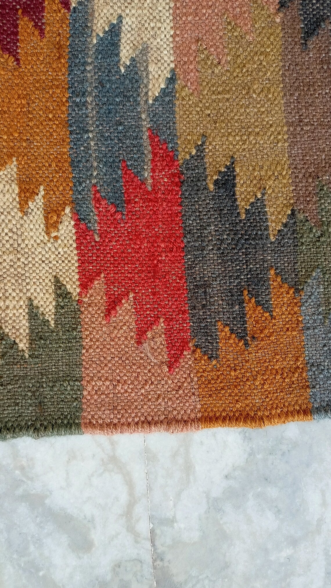 Handwoven Wool Jute Kilim Runner Rug with Classic Oriental Geometric Patterns