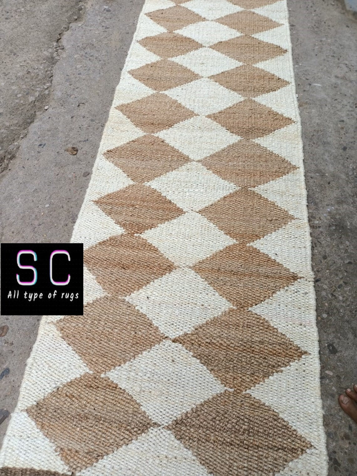 Diamond Pattern Hemp Jute Runner Rug