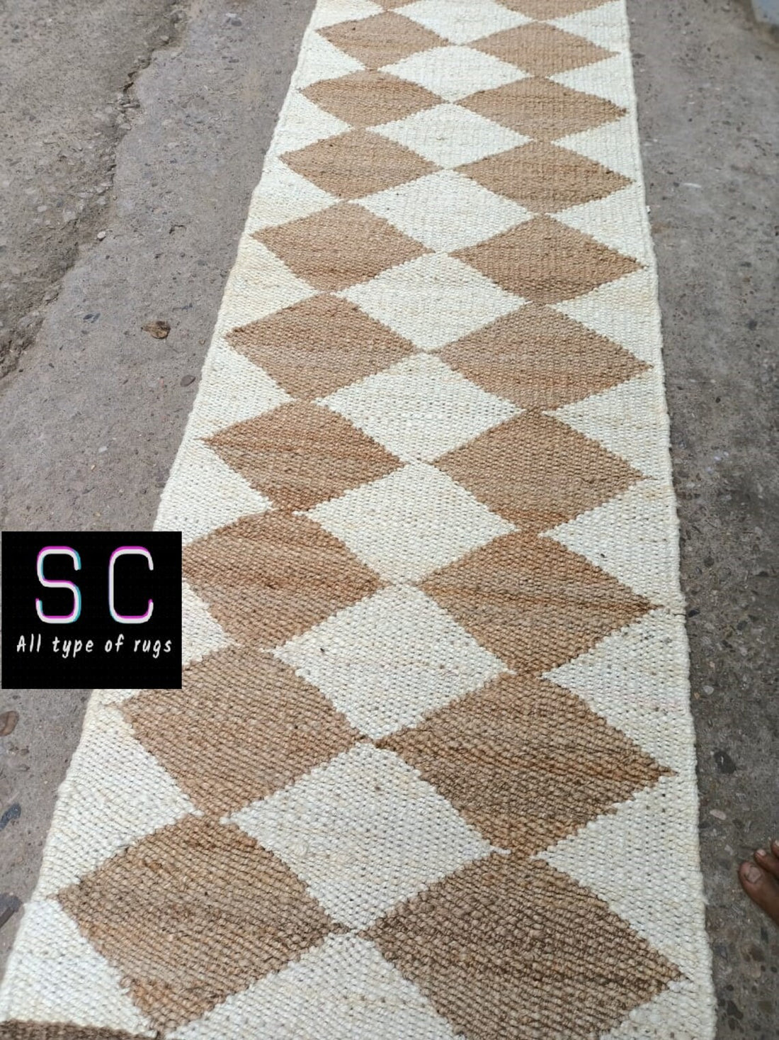 Diamond Pattern Hemp Jute Runner Rug