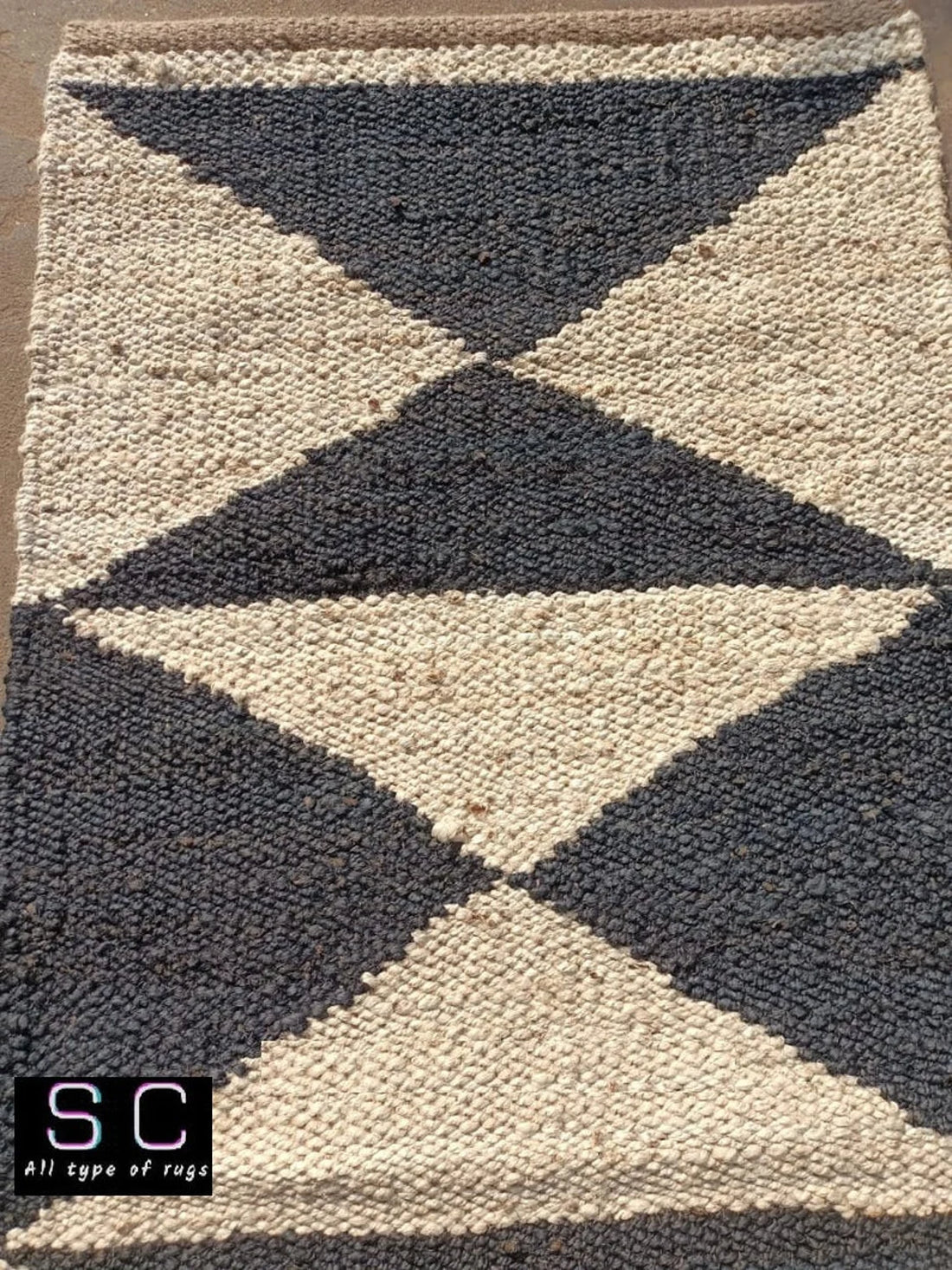 Hemp Jute Runner | Custom Size Black Geometric Rug