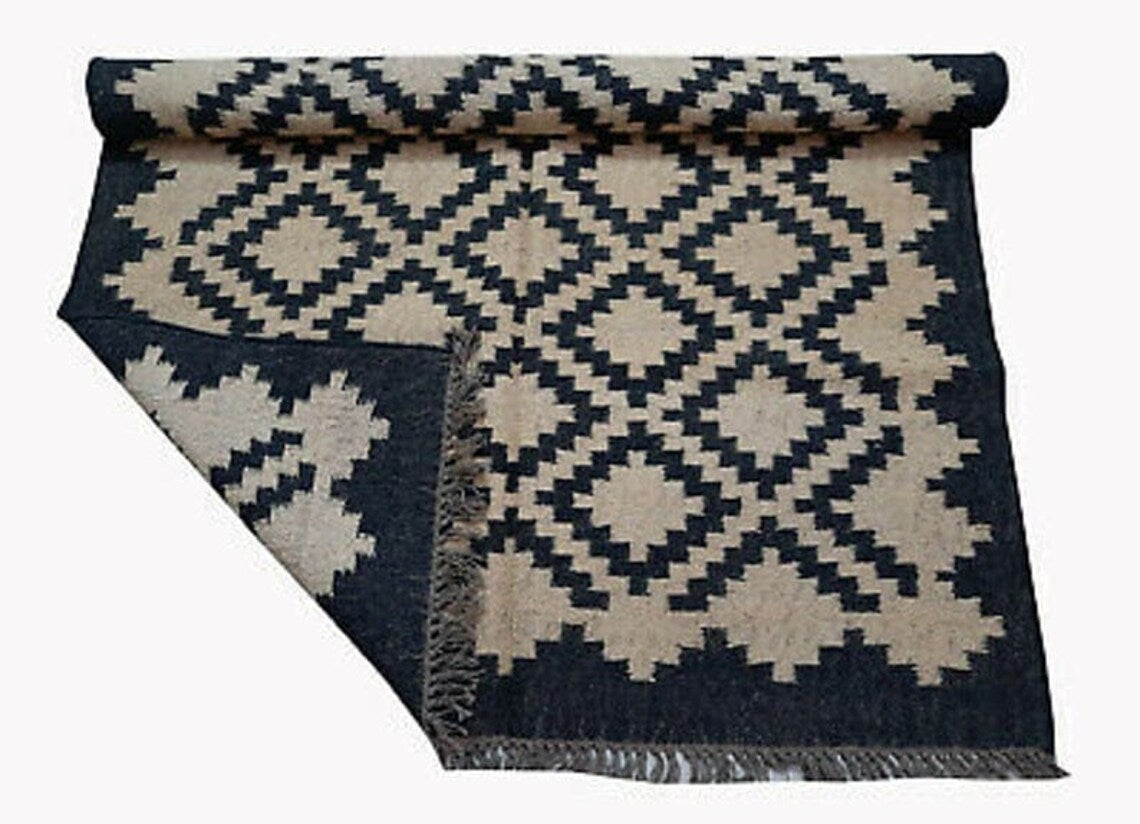 Handwoven Wool Jute Kilim Rug