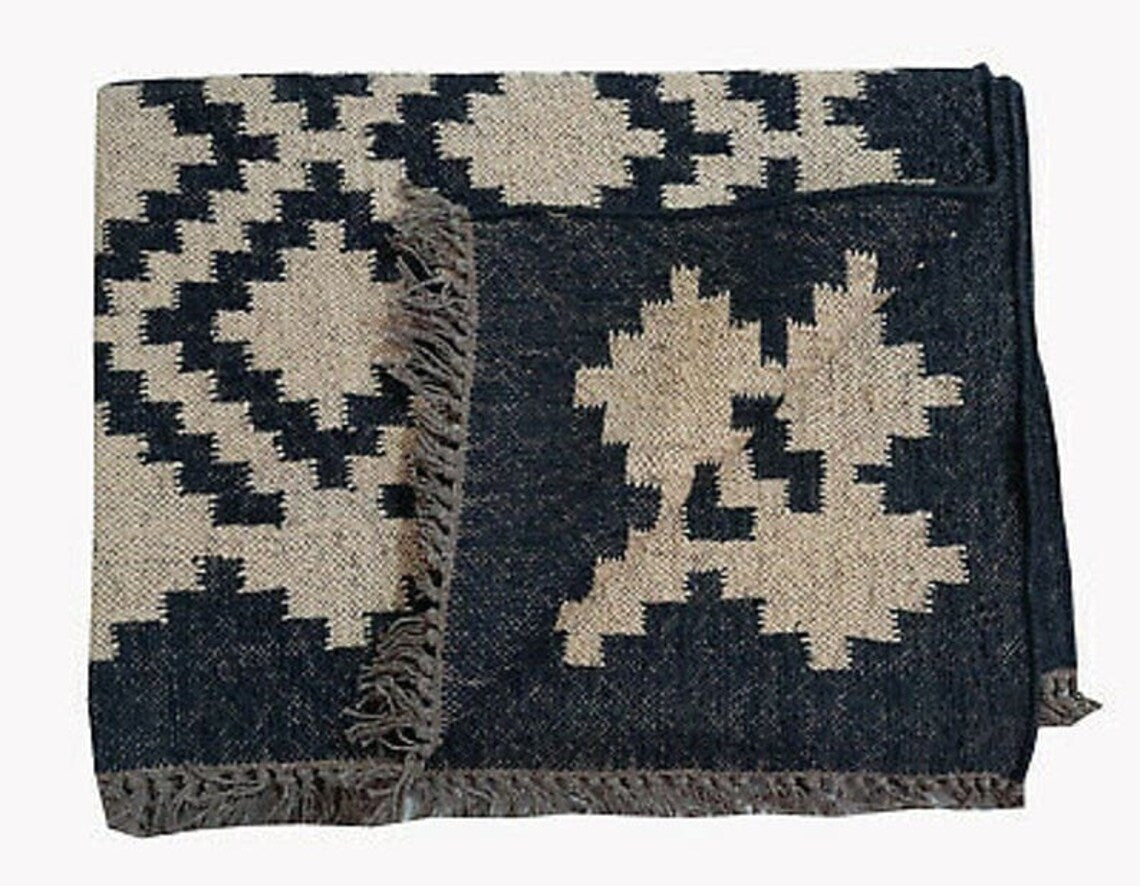 Handwoven Wool Jute Kilim Rug